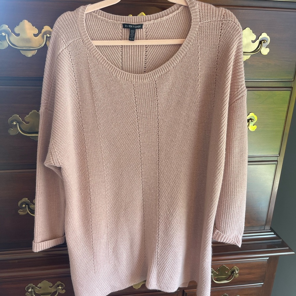 Eileen Fisher Pink Crew Neck Sweater Lightweight Knit